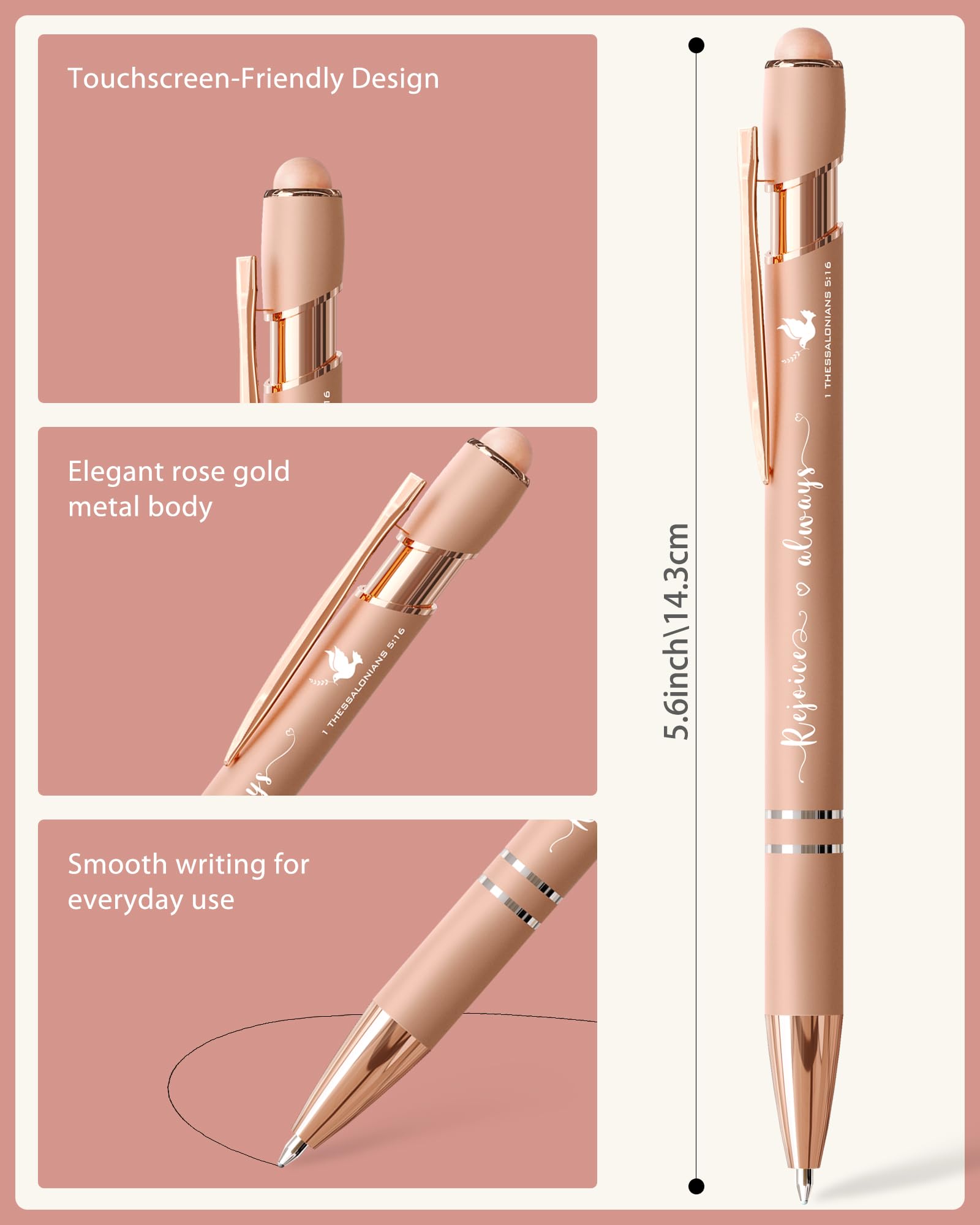 Penne a sfera color oro rosa, scrittura liscia, con punta stilo, regalo cristiano per donne, per infermieri, scuola e ufficio, confezione da 10