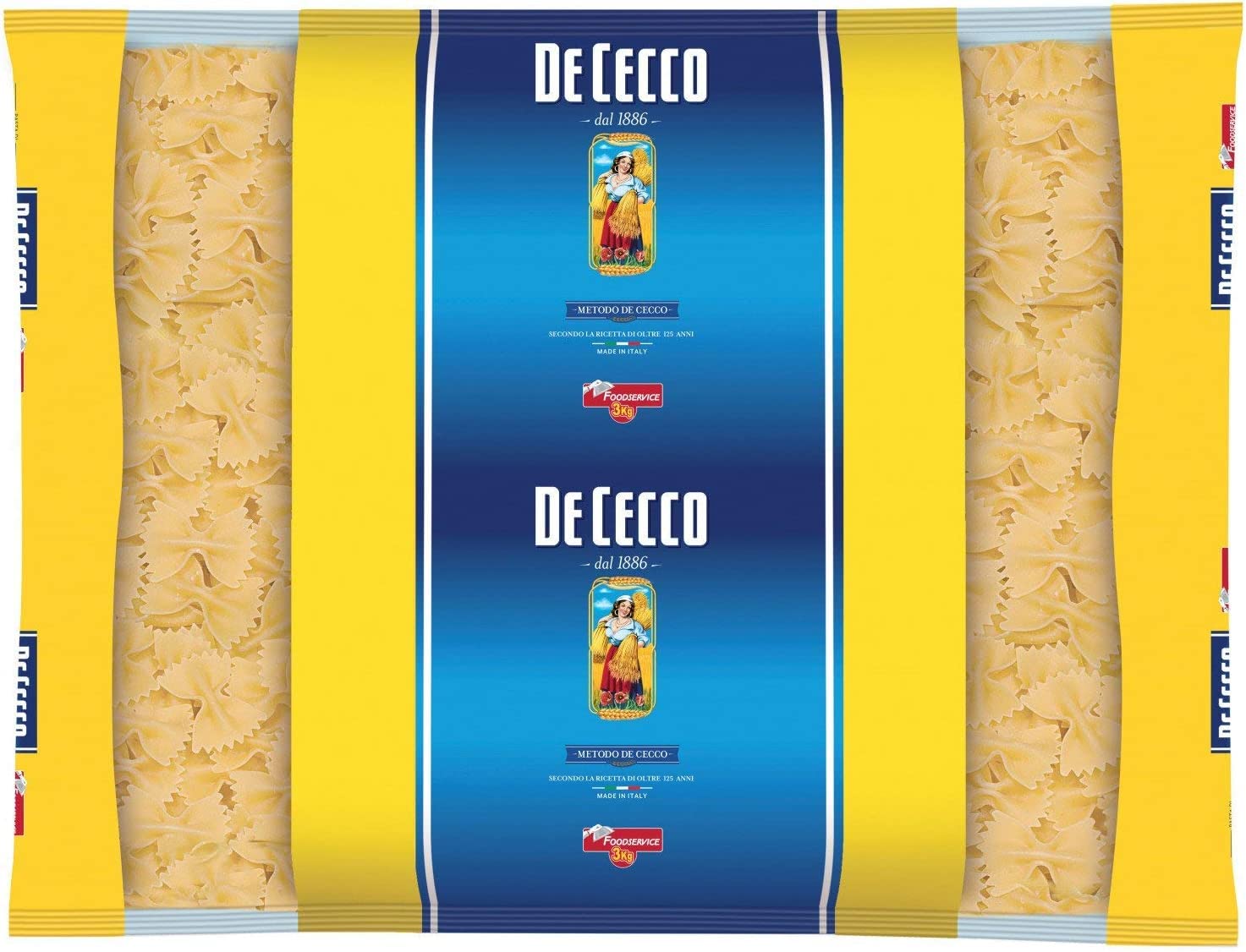 Italian Gourmet Farfalle Pasta di Semola Hartweizen Nudeln 8 x 3kg | Formati italiani per sughi cremosi, al dente, aus Hartweizengrieß, Gesamtnettogewicht 24 kg + Kostenlos Polpa 400g