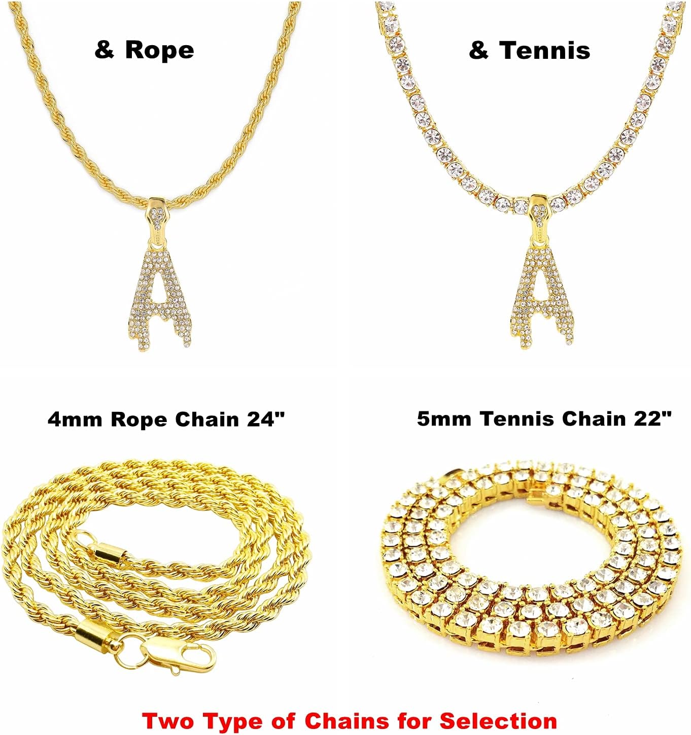 Gold Silver Initial Letter Necklaces for Men/Women, Dripping Initial Letter Pendant Necklaces A-Z, Mens Necklace Initial Letter chains - Image 2