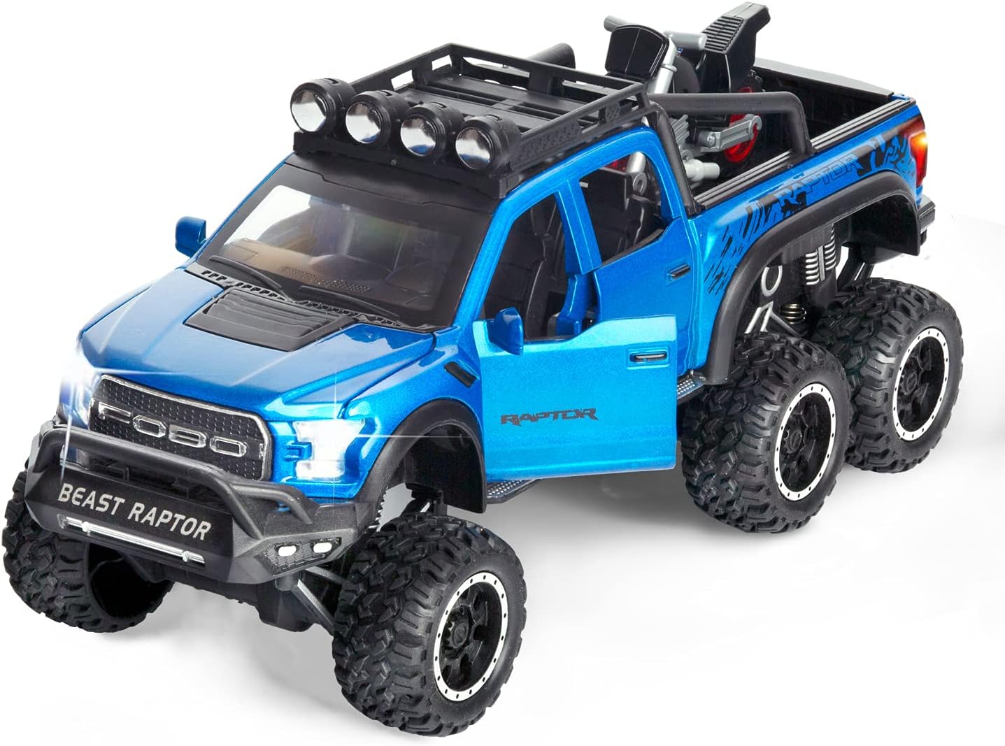 SASBSC F-150 Pickup Truck Toy Refitted 6x6 Off-Road Model Truck 1/24 Scale Die-Cast Metal Toy Car (Blue)