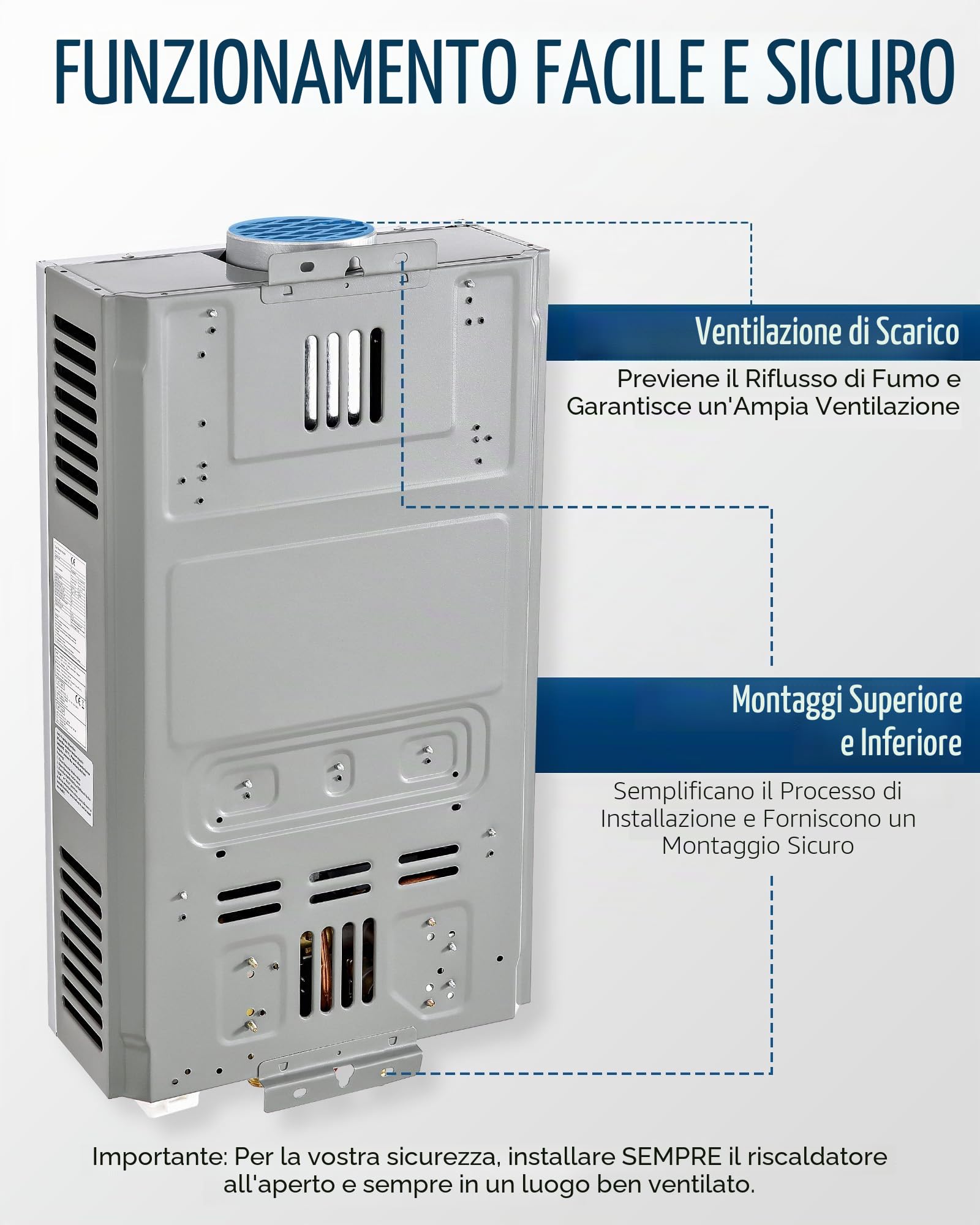 CO-Z 18L/min Scaldabagno a Gas GPL con Modalità Inverno ed Estate 30.6 kW Caldaia a Gas GPL a Parete senza Serbatoio Scaldabagno a Gas Butano con Anima in Rame e Display a LED