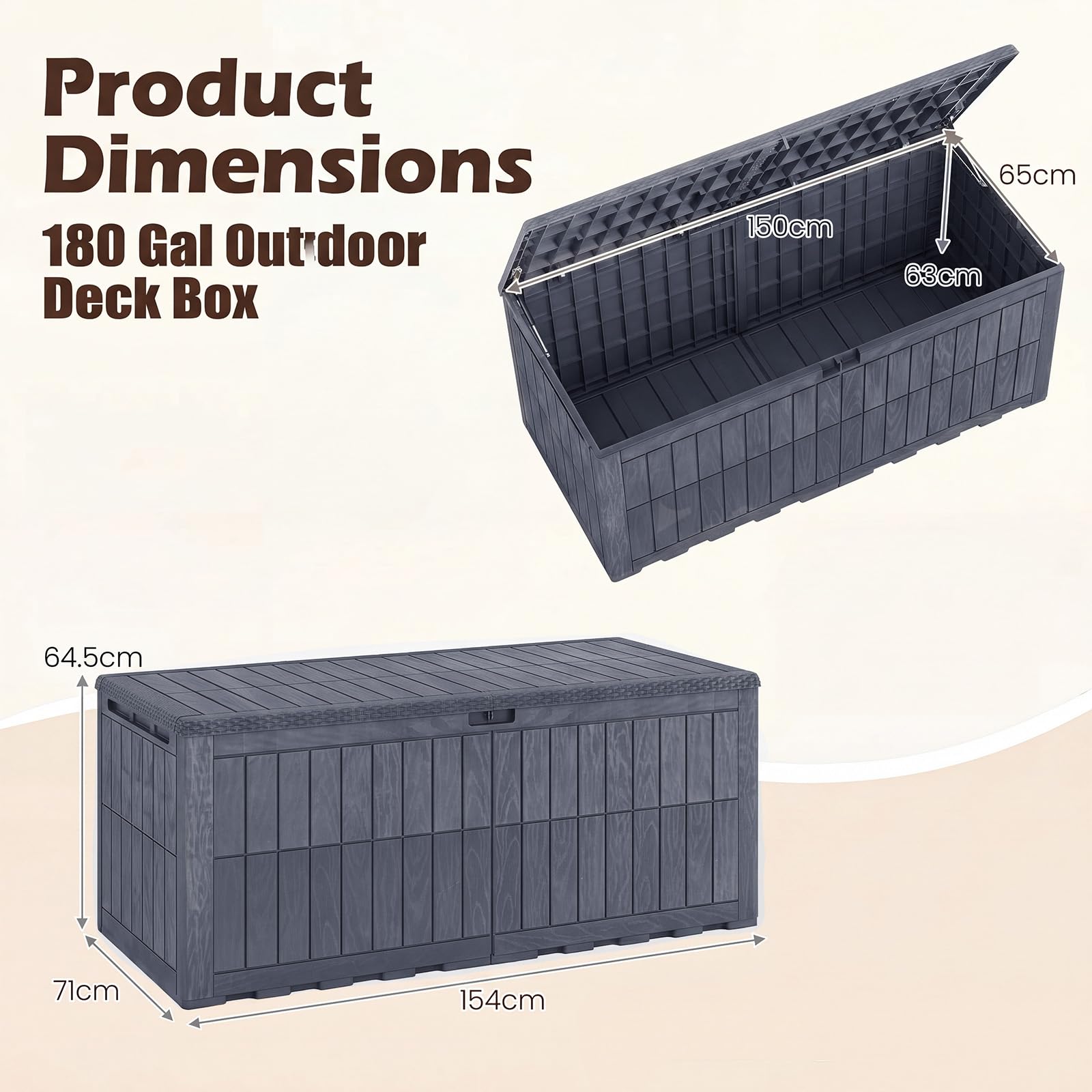 RELAX4LIFE Coffre de Jardin Boîte Extérieur en Résine (L | 680L,Anthracite)