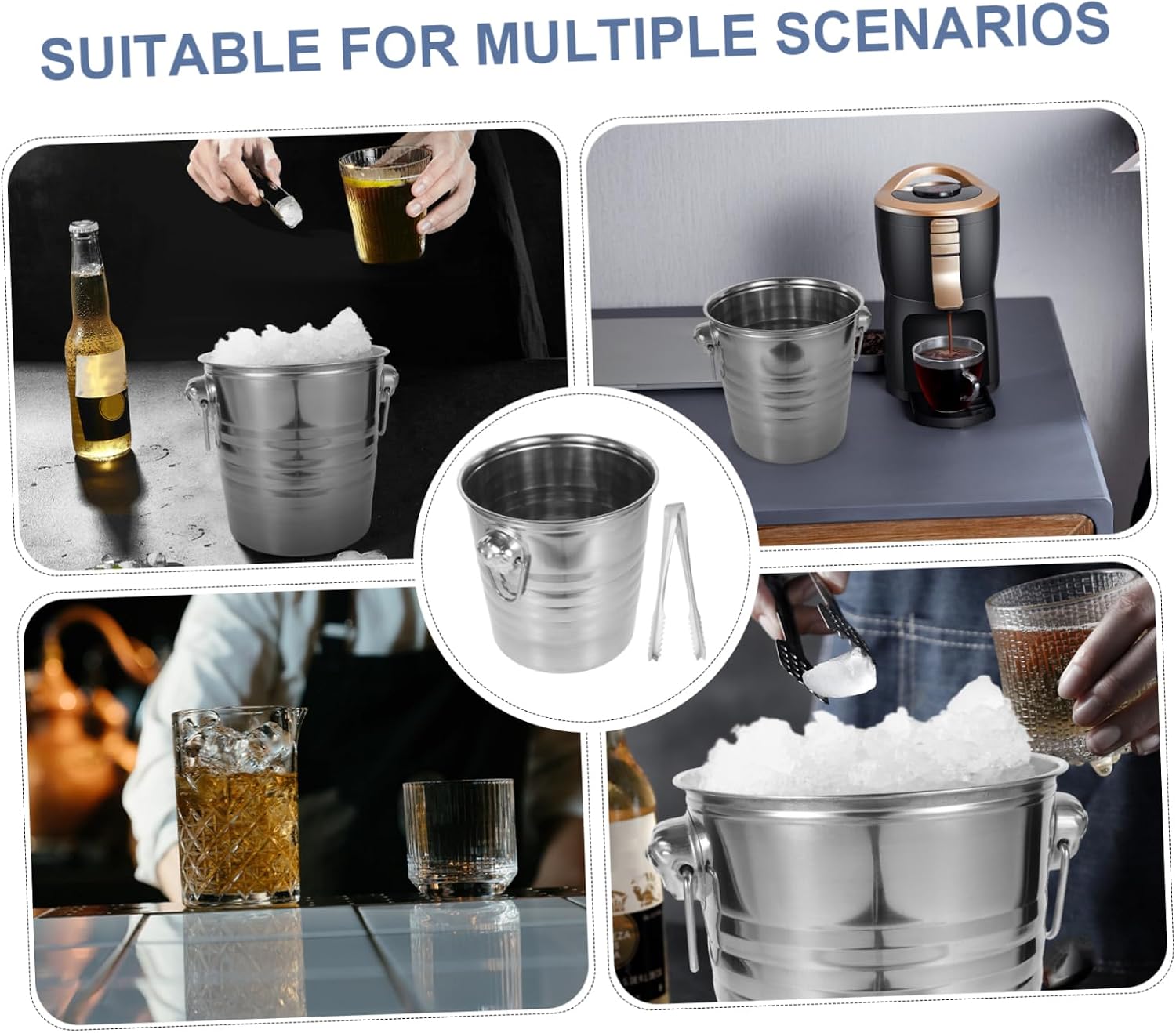 PRETYZOOM Multipurpose Ice Cube Bucket Stainless Steel Beverage Cooler with Tong for Parties Hotels Bars and Ktv Effortless Cleaning and Stylish Design