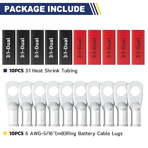 Miniatura 4 de haisstronica 10 lengüetas de cobre estañado de 6 AWG - 516" (M8), lengüetas de cable de cobre resistentes, con 10 piezas de tubo termorretráctil