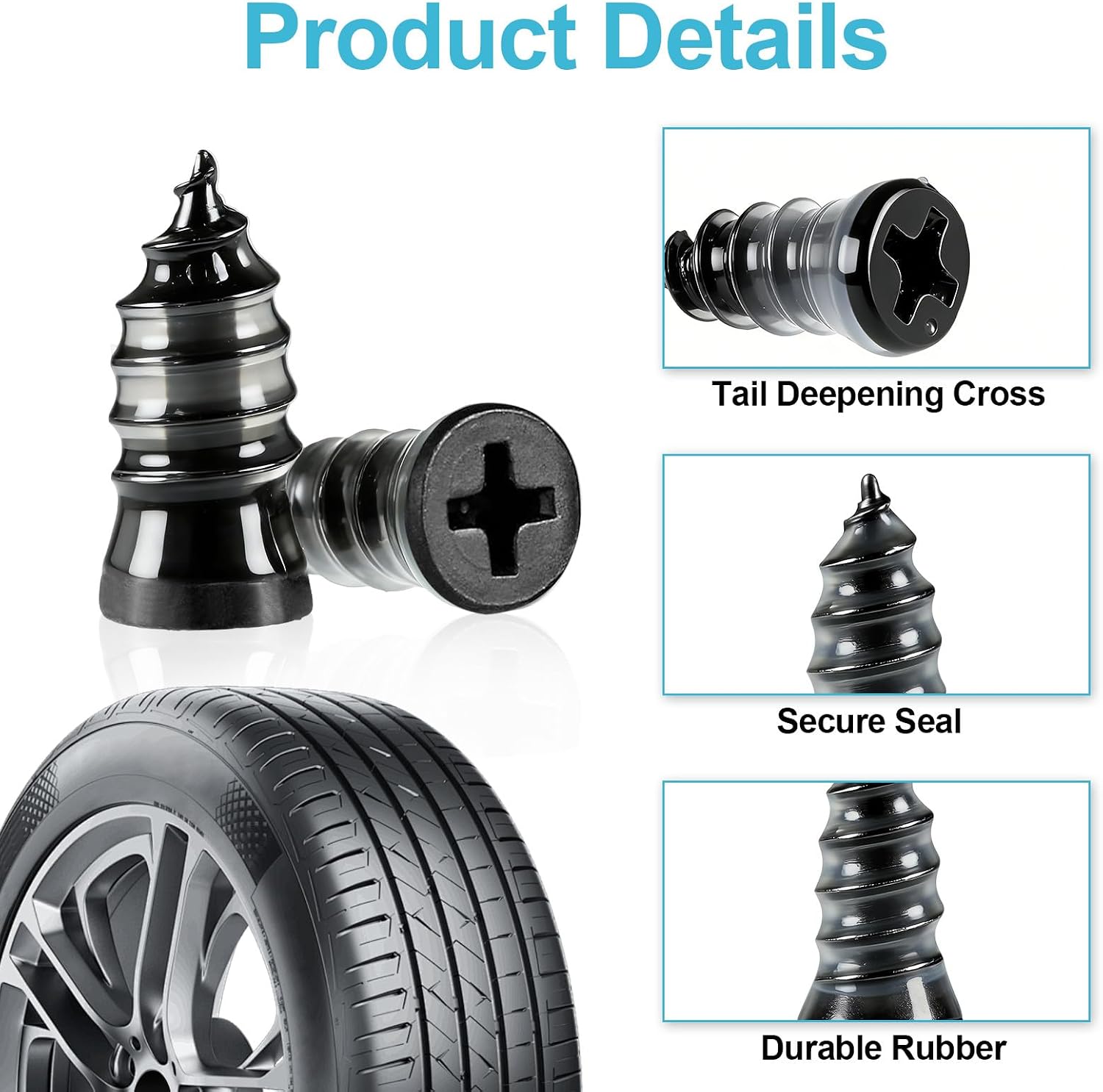 Emergency Tire Plug Kit, 60PCS Quick Tire Plugs Screw Type, Professional Flat Tire Screw Plugs for Car, Motorcycle, Truck, Tractor, SUV, ATV