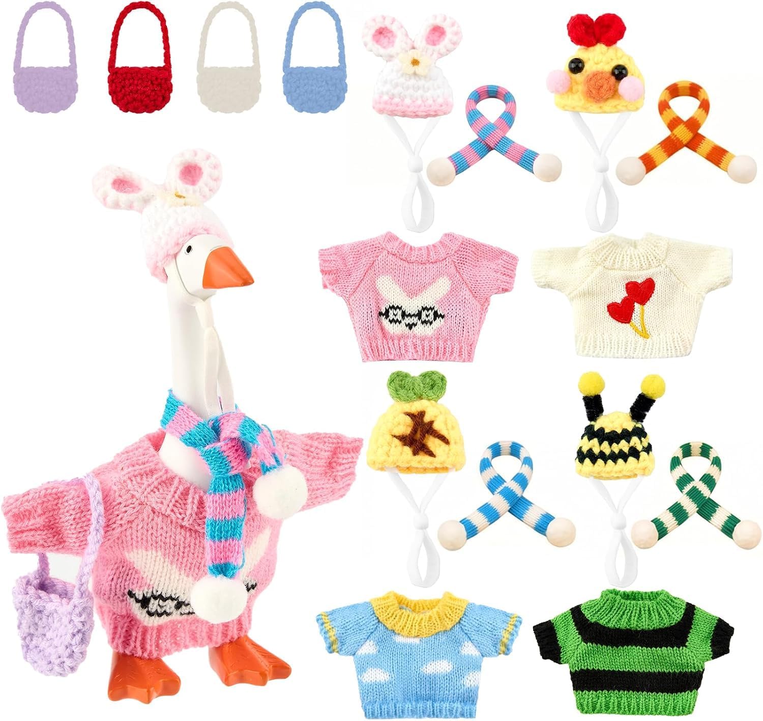 7 Inch Desk Goose Statue with 4 Knitted Outfit, Magnetic Goose Key Holder