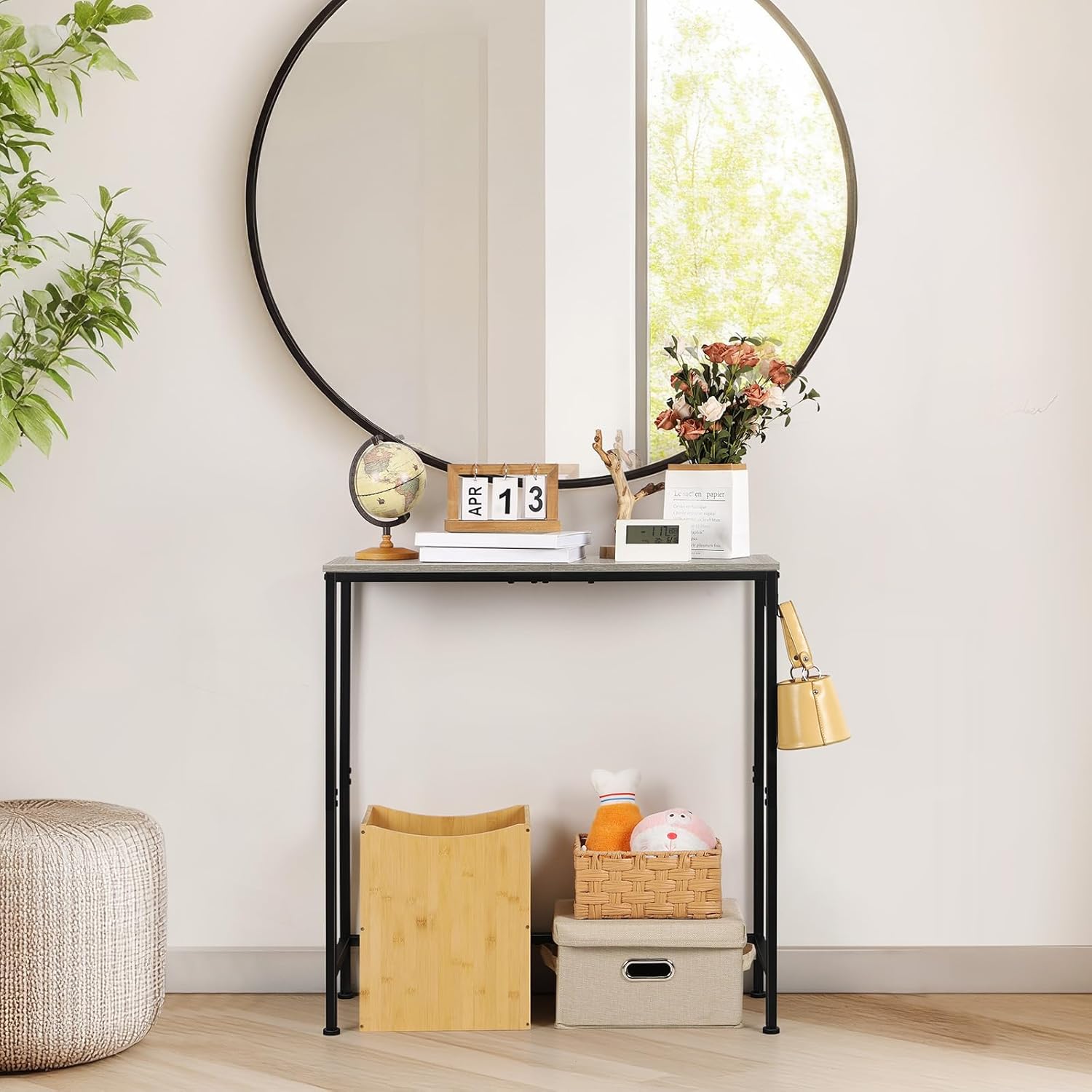 Grey Farmhouse Narrow Console Table - Small Entryway & Hallway Table for Living Room, Foyer, Bedroom, Office - Image 5