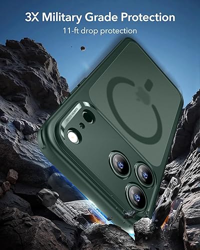 Vista 493 de ESR Funda para iPhone 15 Pro Max, compatible con MagSafe, de grado militar, negro transparente