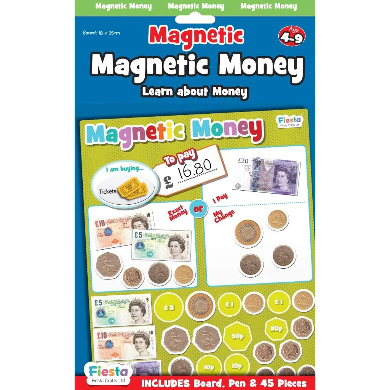 Magnetic Money Learning Chart by Fiesta Crafts- Includes Magnetic Coins and Notes and Double-sidied play board - Various Ways To Helps Kids Learn About How To Use Coins and Notes and Value of Money — image 1