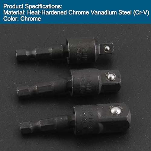 Miniatura 3 de Juego de 3 brocas de perfil, extensión de llave de impacto de 1/4 de pulgada, 3/8 de pulgada, 1/2 pulgadas, juego de adaptadores de llave de taladro