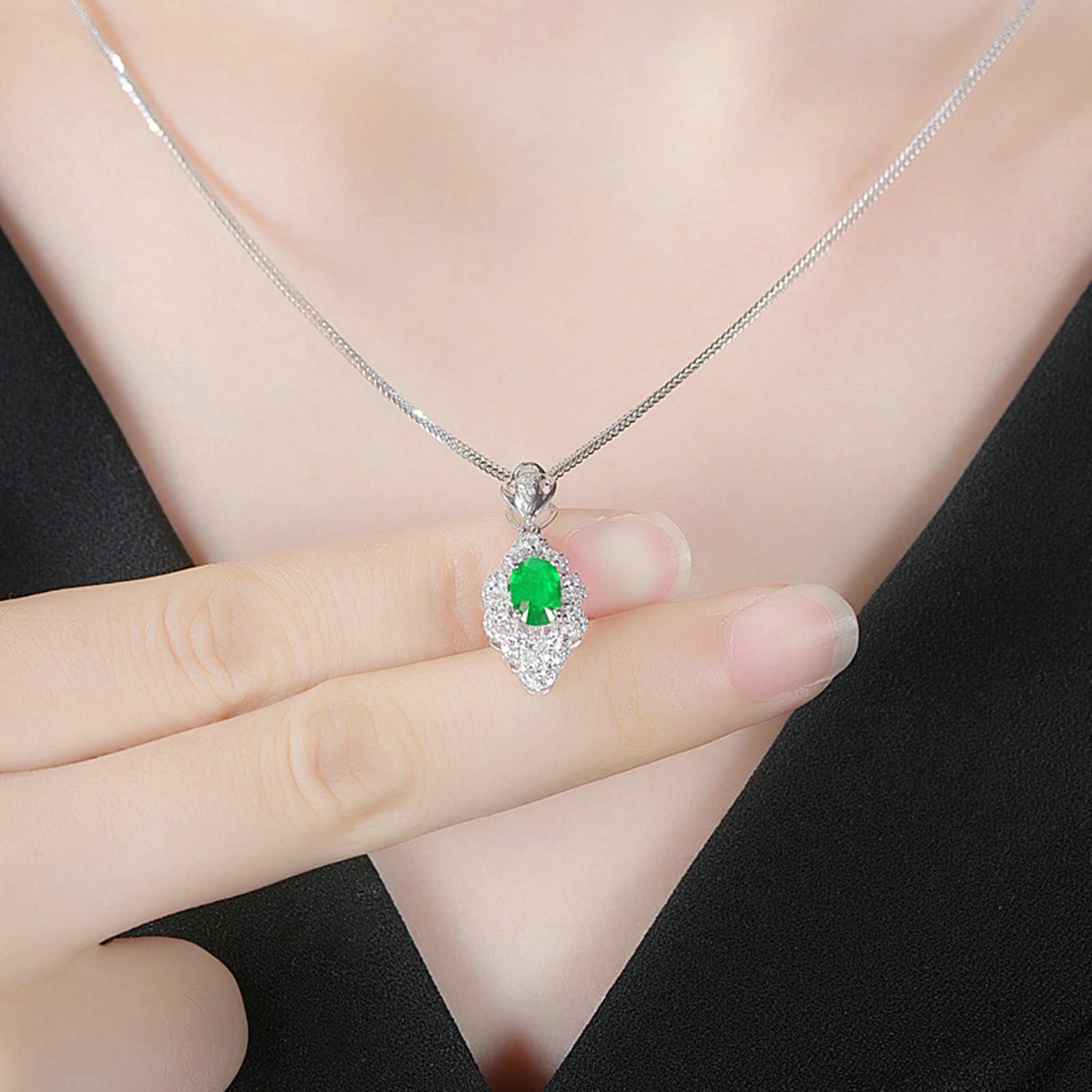 Collar de plata, flor ovalada creada en laboratorio, esmeralda de 1,2 quilates de oro de 18 quilates/plata de ley 925, collares con colgante para mujeres y niñas, regalo para el día de la madre/día de