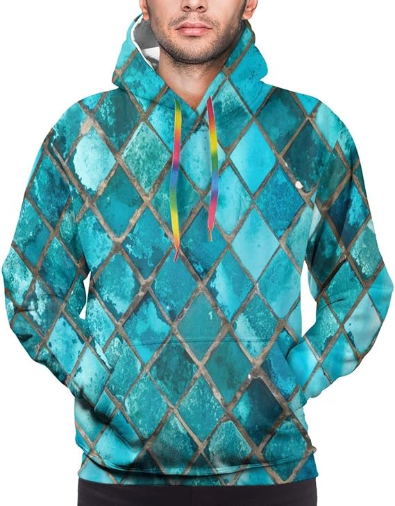 Amazon Co Jp ターコイズブルーメンズパーカークール3dグラフィックプリントスウェットシャツプルオーバー サイズ S 服 ファッション 小物