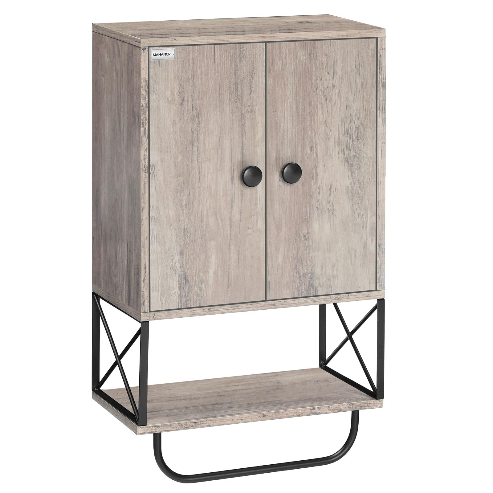 MAHANCRIS Bathroom Wall Cabinet with 2 Door and Adjustable Shelves, Farmhouse Medicine Cabinet with Towel Rack, 3-Tier Wall Mounted Storage Cabinet Over The Toilet for Bathroom Laundry Room, Greige