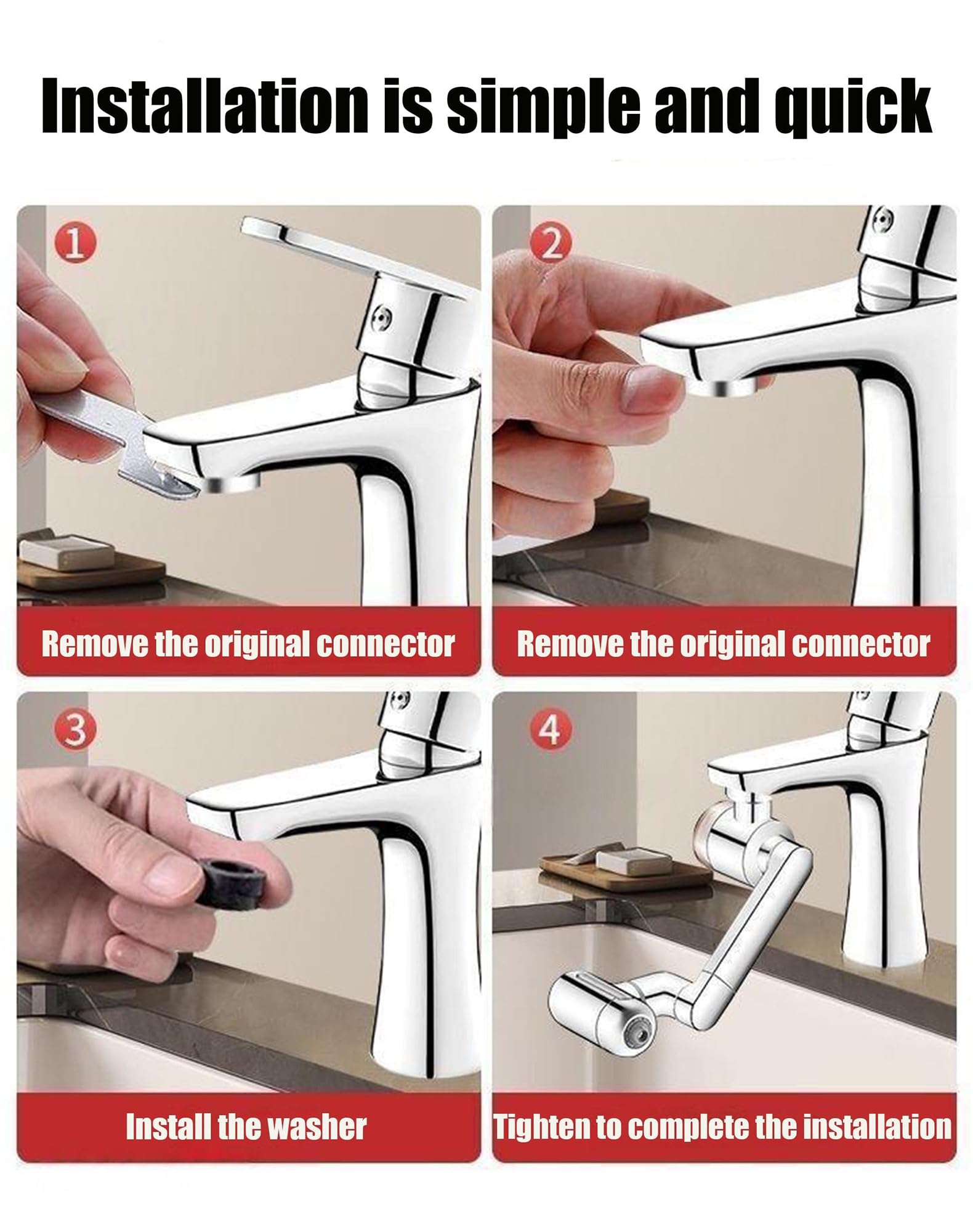 1080 Rotating Faucet Extender, Prolunga per Rubinetto Girevole, 4 Modalità di Erogazione dell'Acqua e Filtro Integrato, Doccetta Regolabile per Lavello, Ideale per Cucina e Bagno (2pcs)