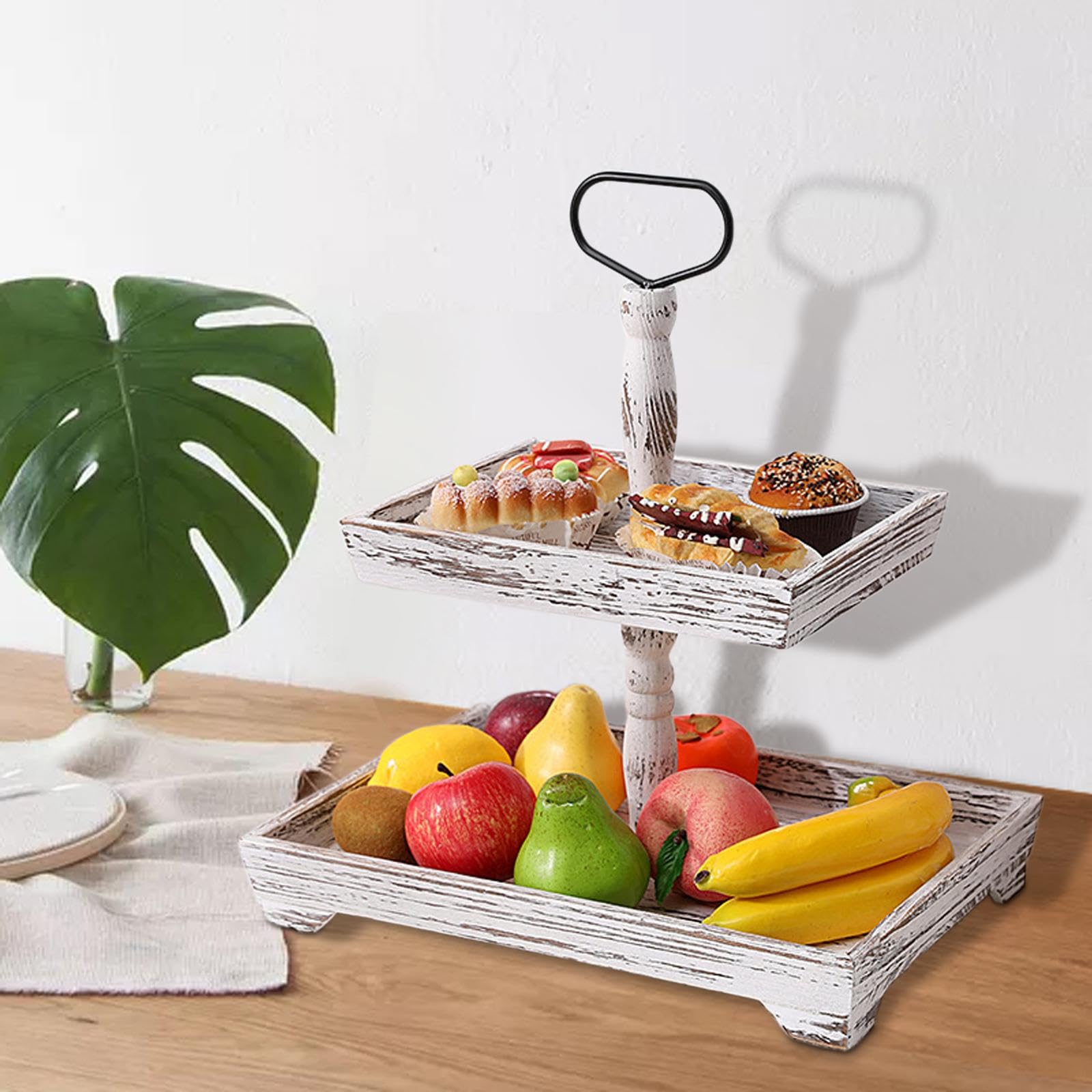 perfk Plateau de Service à Plusieurs Niveaux, Ornements en Bois, Stockage de collations, Assiette de Fruits à Plusieurs Niveaux, présentoir à Desserts pour, Rectangle