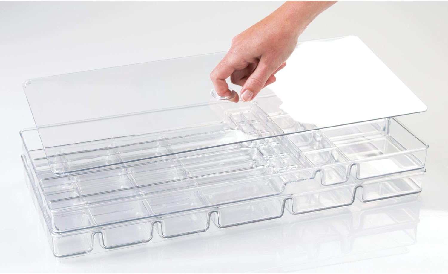 iDesign Linus BPA-Free Plastic Fashion Jewelry Vanity and Drawer Organizer, Tray for Rings, Earrings, Bracelets, Necklaces, 17.5" x 7.75" x 1.25", Set of 2 - Clear : Everything Else