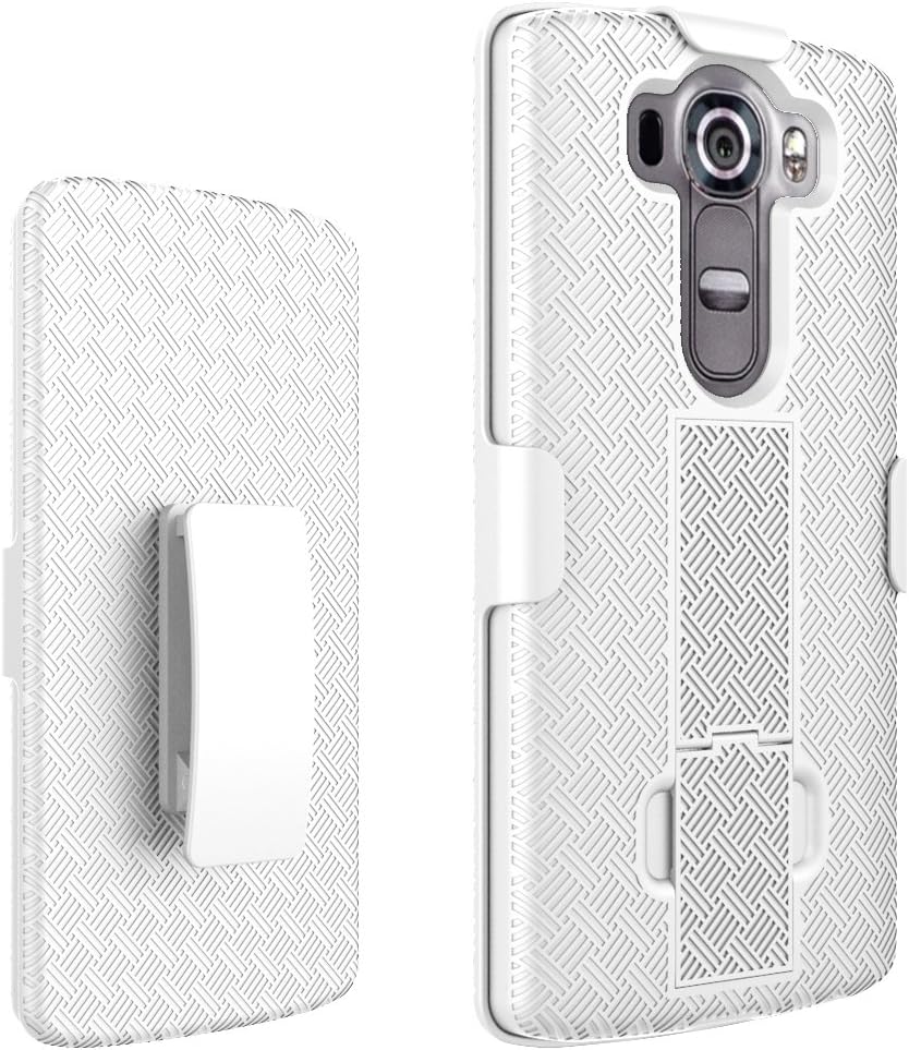 ewirelessgear for LG V10 Woven Holster Clip +Hard Shell w/Kick Stand Cover Protector Case (White)