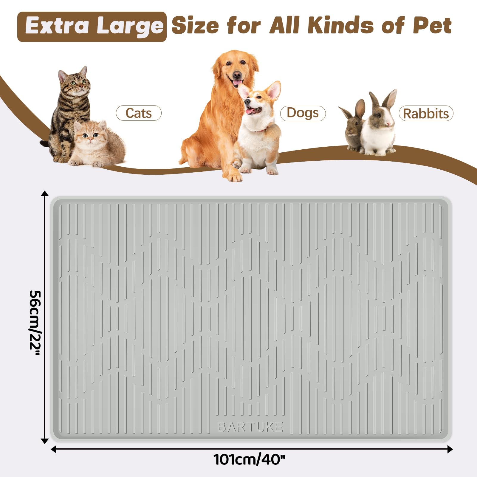Tapis de nourriture pour chien - 101 x 56 cm - En silicone avec bord surélevé - Antidérapant - Pour nourriture et eau - Pour animaux de compagnie de petite, moyenne et grande taille