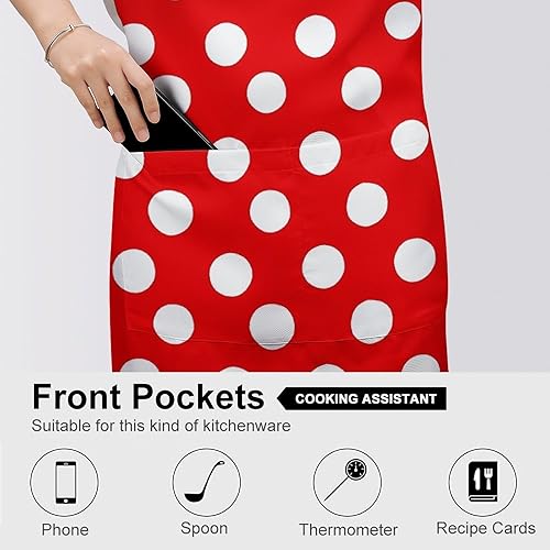 Miniatura 5 de MUSM Red And White Polka Dots ApronClassic Vintage Funny with Pockets Aprons,Adjustable Bib Waterdrop Resistant for Kitchen Cooking Restaurant BBQ