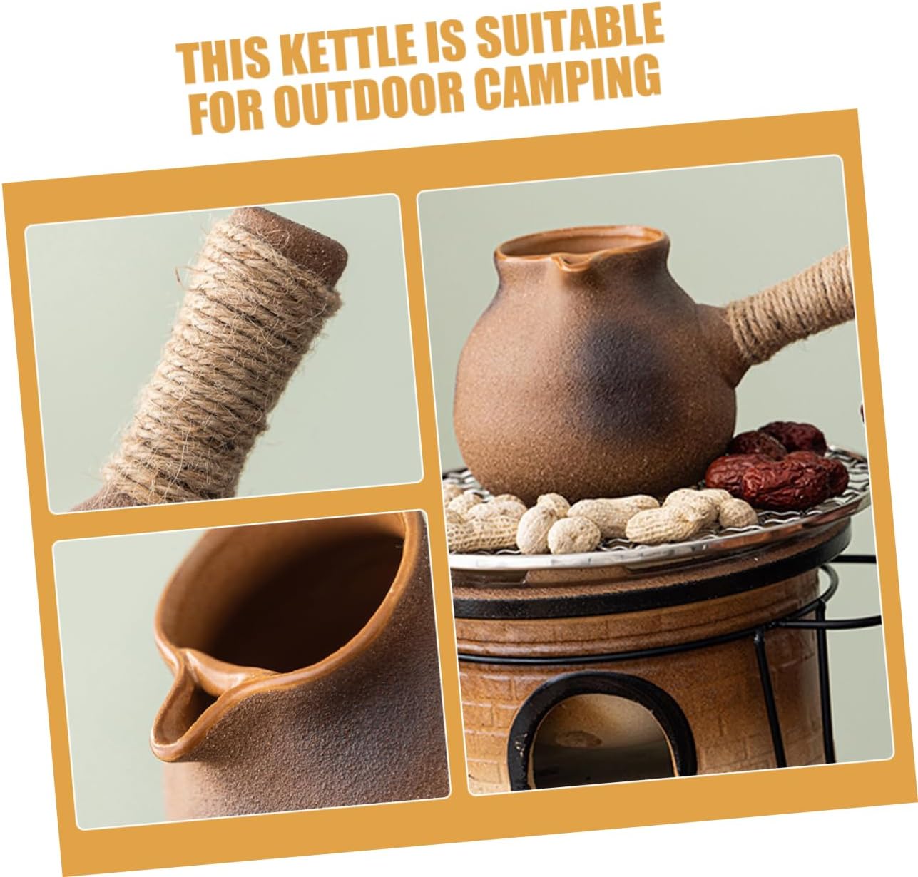 Backpacking Clay Teakettle Portable Outdoor Camping Kettle Pot for Stovetop Brewing Large Capacity for Tea Milk and Soup Lightweight for Travel and Barbecues