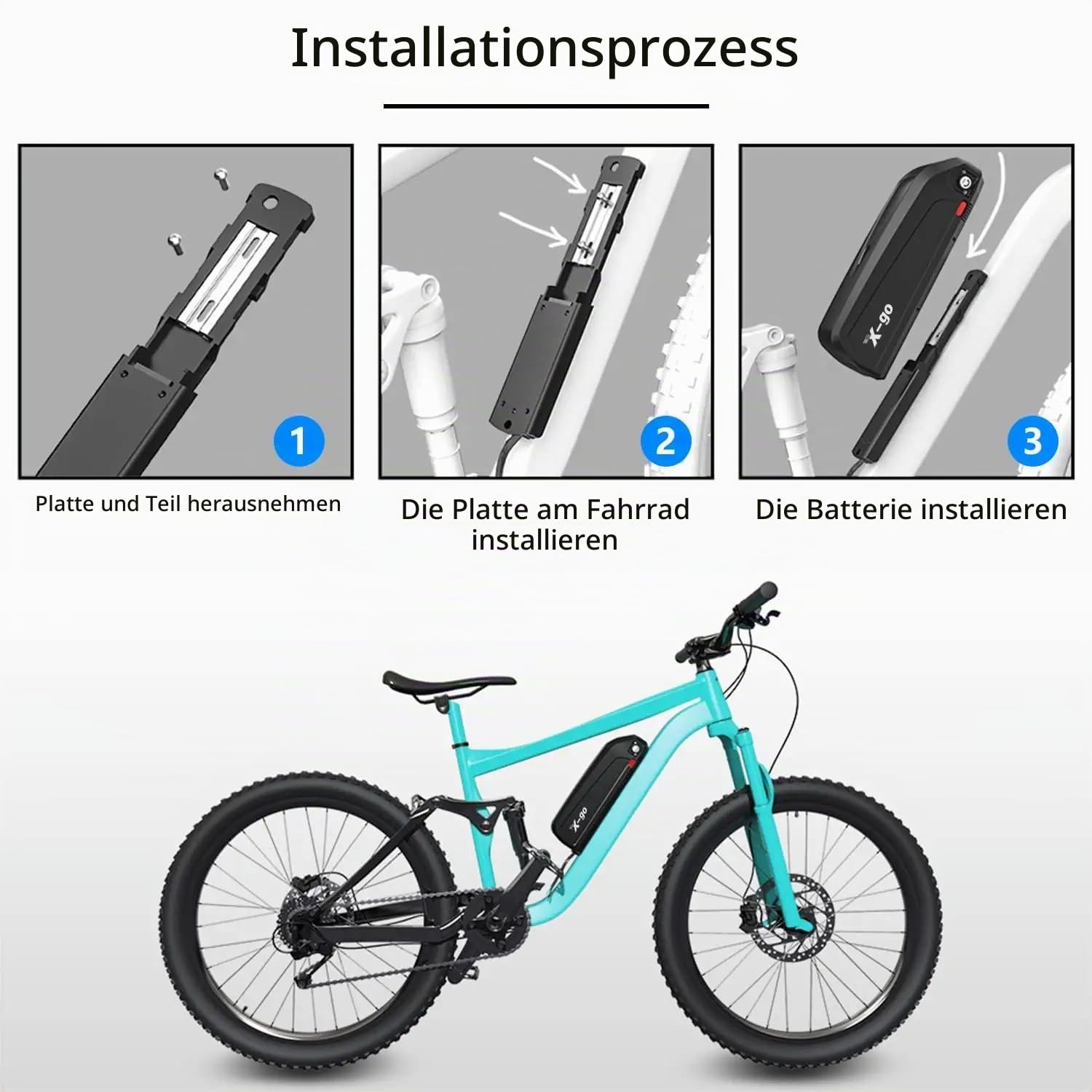 X-go E Bike Akku 48V 13AH, Ebike Batterie mit 5Pin Grundplatte Ladegerät USB Schnittstelle für 750W 500W 350W 250W Elektrofahrrad Motor, Hailong Lithium-Ionen Akku