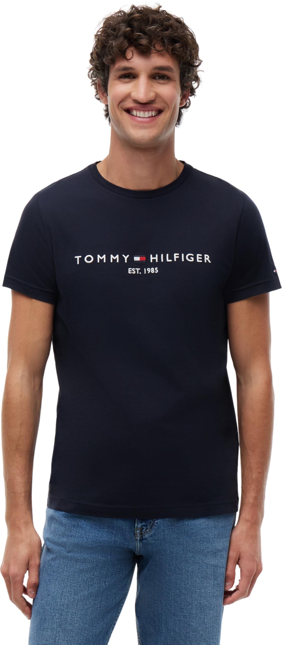Tommy Hilfiger Camiseta de Manga Corta para Hombre Core Tommy Logo Cuello Redondo, Azul (Sky Captain), XS