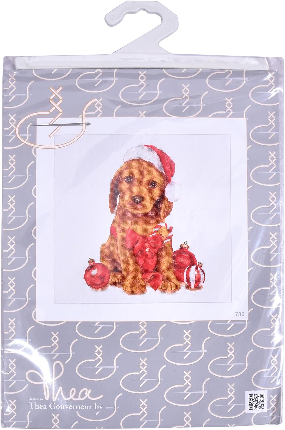 Thea Gouverneur 16 Count Counted Cross Stitch Kit, 12-1/4 by 11-3/4-Inch, Christmas Puppy on Aida