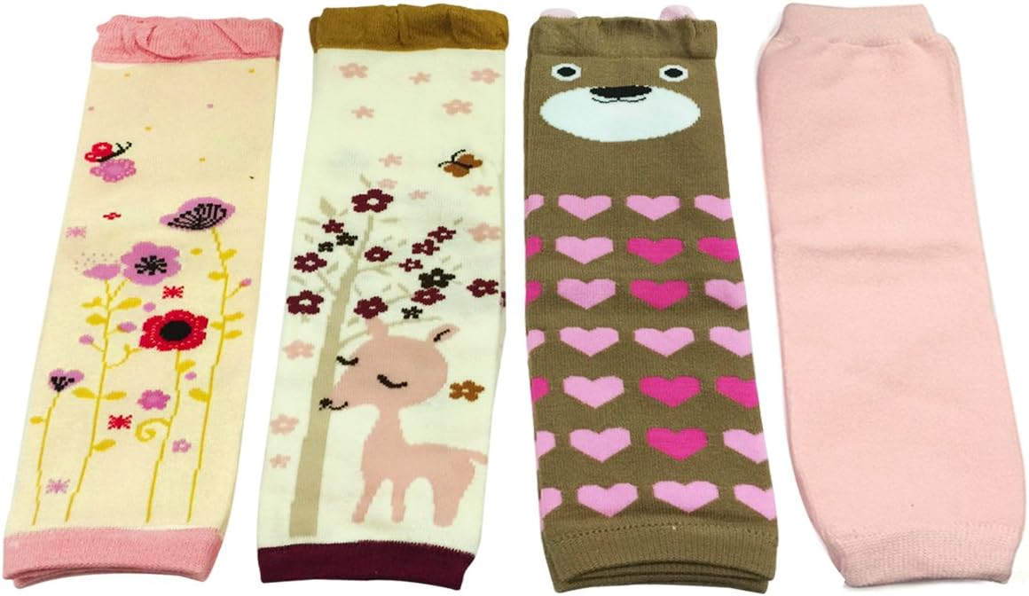 allydrew Footless Leg Warmers Footless Leggings for Babies and Toddlers - Flora, Deer, Brown Bear, Solid Pink (4 pack)