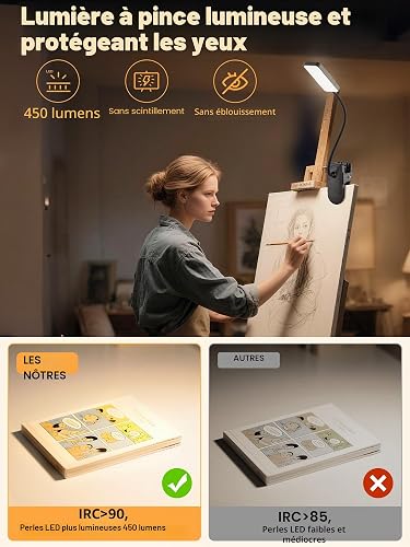 Lampe de Lecture,9 Niveaux de Luminosité+5 Couleur Lampe de Bureau Sans Fil - 4