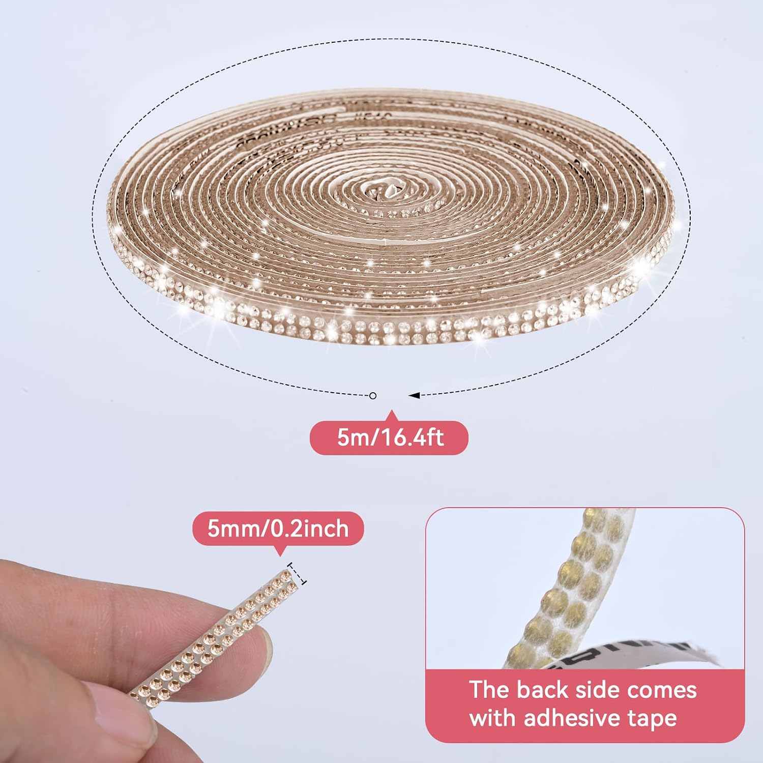 16.4Ft Bling Self Adhesive Crystal Rhinestone Ribbon, Car Interior Exterior Decorations Glitter Diamond Stickers, Sparkling Crystal Strips Decor for DIY Decor image 3