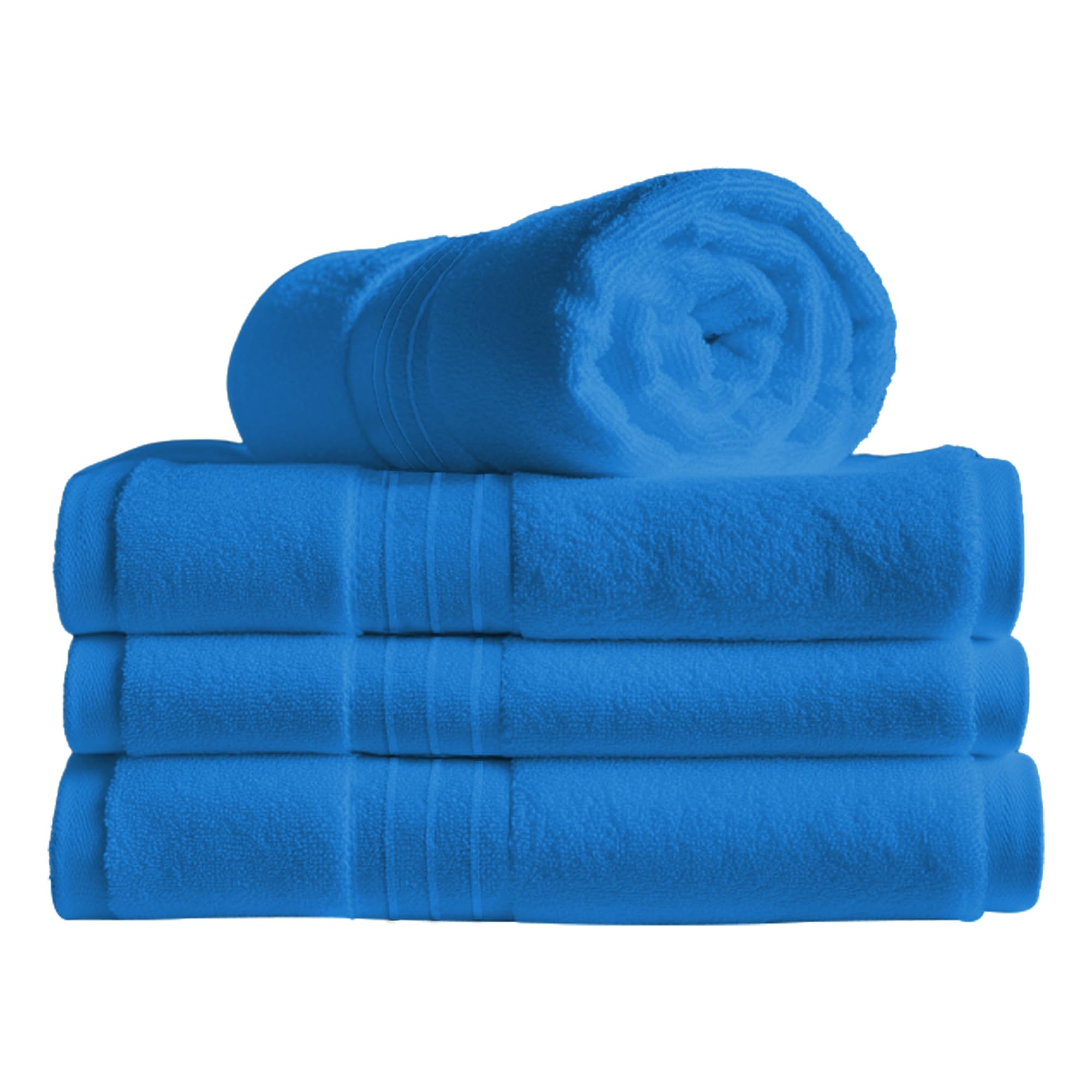 Egyptian Cotton Large Towels Bath Sheet Highly Absorbent Cotton Towel Set - 4 Pack Extra Soft Large Bath Towel White - Quick Dry Bath Sheets - 450 GSM Washable Towels, 70X140 cm (4Pack, Bright Blue)