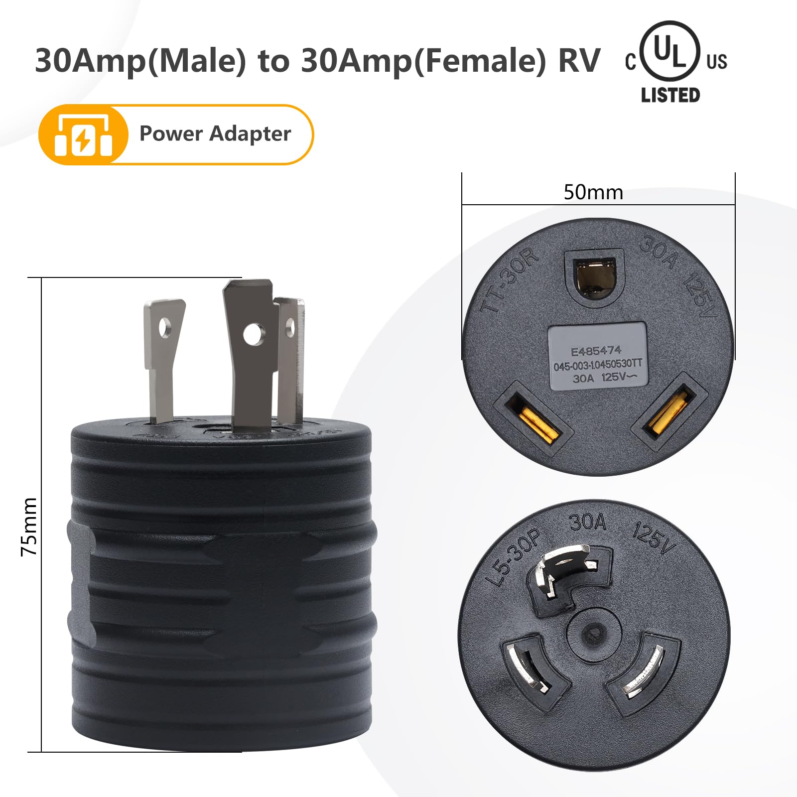 30 Amp NEMA L5-30P To NEMA L5-30R Locking RV/Marine Plug Adapter By AC WORKS ® E - Foto 7