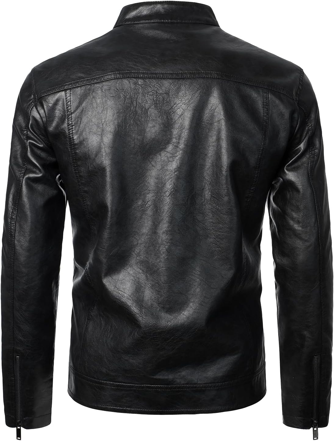 HOOD CREW Men’s Faux Leather Jacket Cool Biker Jackets Vintage Stand Collar Lightweight Leather Outwear Coat - Image 3