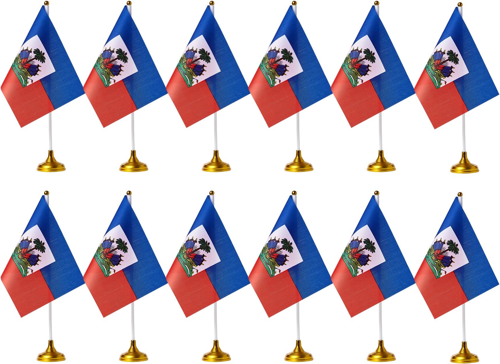 ZXvZYTZXvZYT Haiti Flag Haitian Desk Flag Small Mini Haitians Table Office Flags With Stand Base Decorations (12 Pack)