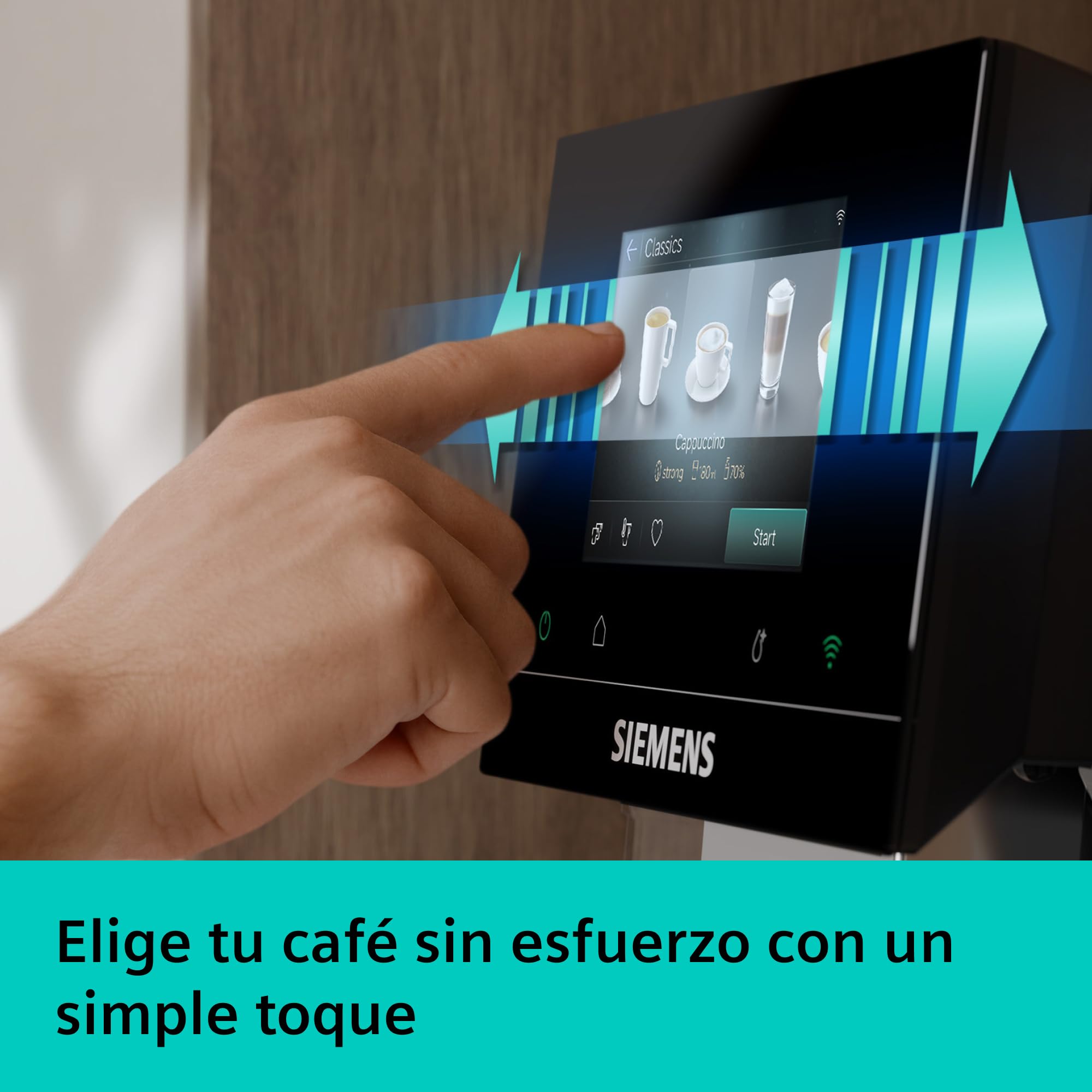 SIEMENS, Cafetera Superautomática, EQ700 iAroma, pantalla táctil, depósito de leche integrado, calentador de tazas, Cold Brew y Slow Brew, app Home Connect, acero inoxidable negro, TQ727E03