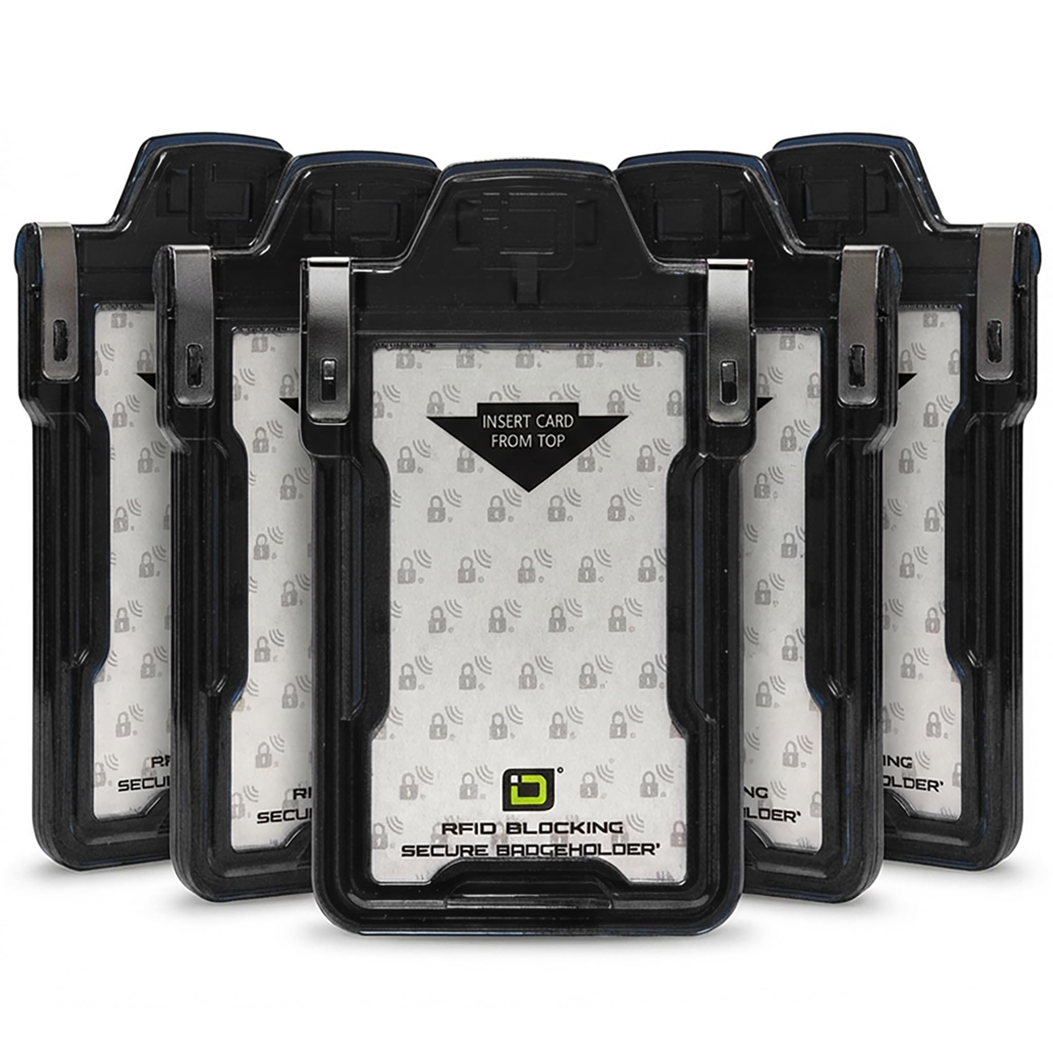 ID Stronghold Secure Badge Holder Classic 5 Pack Plastic Card Holder ID Card (IDSH1004-001B-blk) Made in USA (5-Pack, Black) โ image 1
