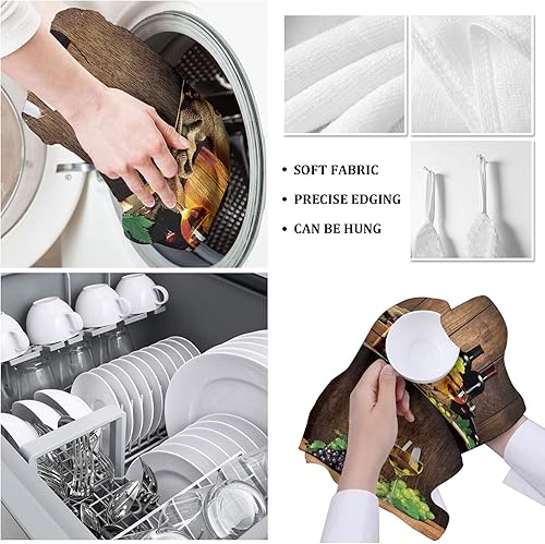 Miniatura 5 de Juego de toallas de cocina de vino tinto para botellas de vino, toalla de platos con barril de fruta de uva, paños de cocina de madera, 1 paquete,