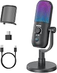 USB Condenser Microphone for PC Gaming,Streaming&Podcast,Plug & Play RGB Desktop Mic with One-Touch Mute,Cardioid Noise-Canceling Computer Mic for Twitch,YouTube,Recording on PC & Laptop(Black)