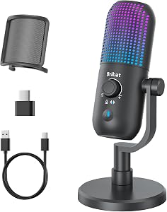 USB Condenser Microphone for PC Gaming,Streaming&Podcast,Plug & Play RGB Desktop Mic with One-Touch Mute,Cardioid Noise-Canceling Computer Mic for Twitch,YouTube,Recording on PC & Laptop(Black)