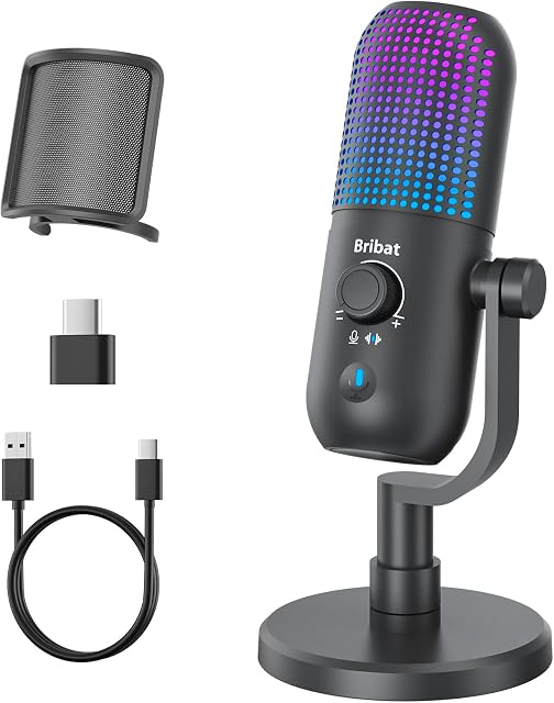 USB Condenser Microphone for PC Gaming,Streaming&Podcast,Plug & Play RGB Desktop Mic with One-Touch Mute,Cardioid Noise-Canceling Computer Mic for Twitch,YouTube,Recording on PC & Laptop(Black)