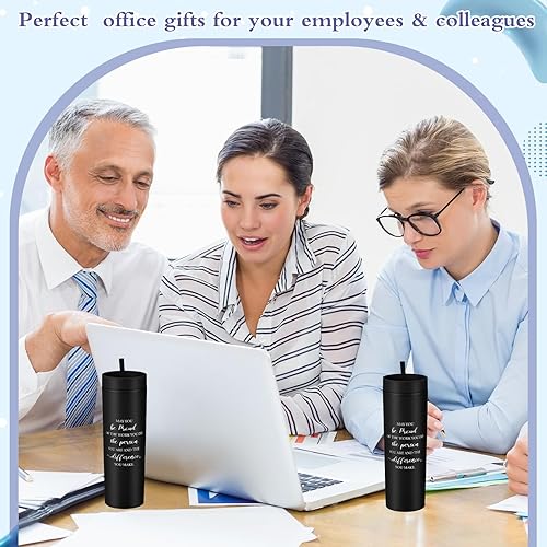 Miniatura 4 de Bokon 16 vasos delgados a granel de 16 onzas con tapa y pajilla, vasos inspiradores de plástico para personal, profesores, enfermeras, compañeros de