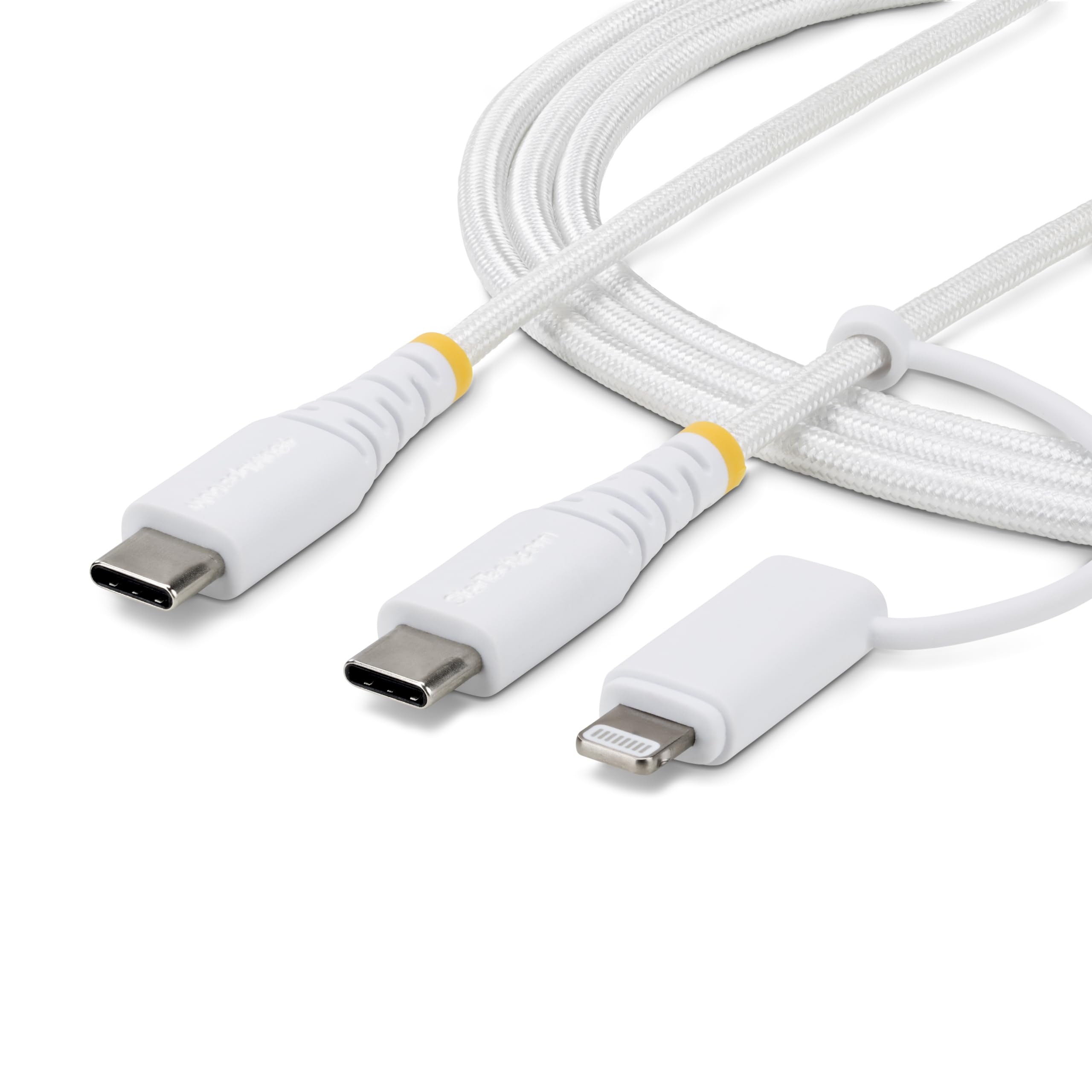 StarTech 2m 2-in-1 Rugged USB-C Charging Cable with Lightning Adapter, 30W/60W, Apple MFi Certified, USB C Charging Cable