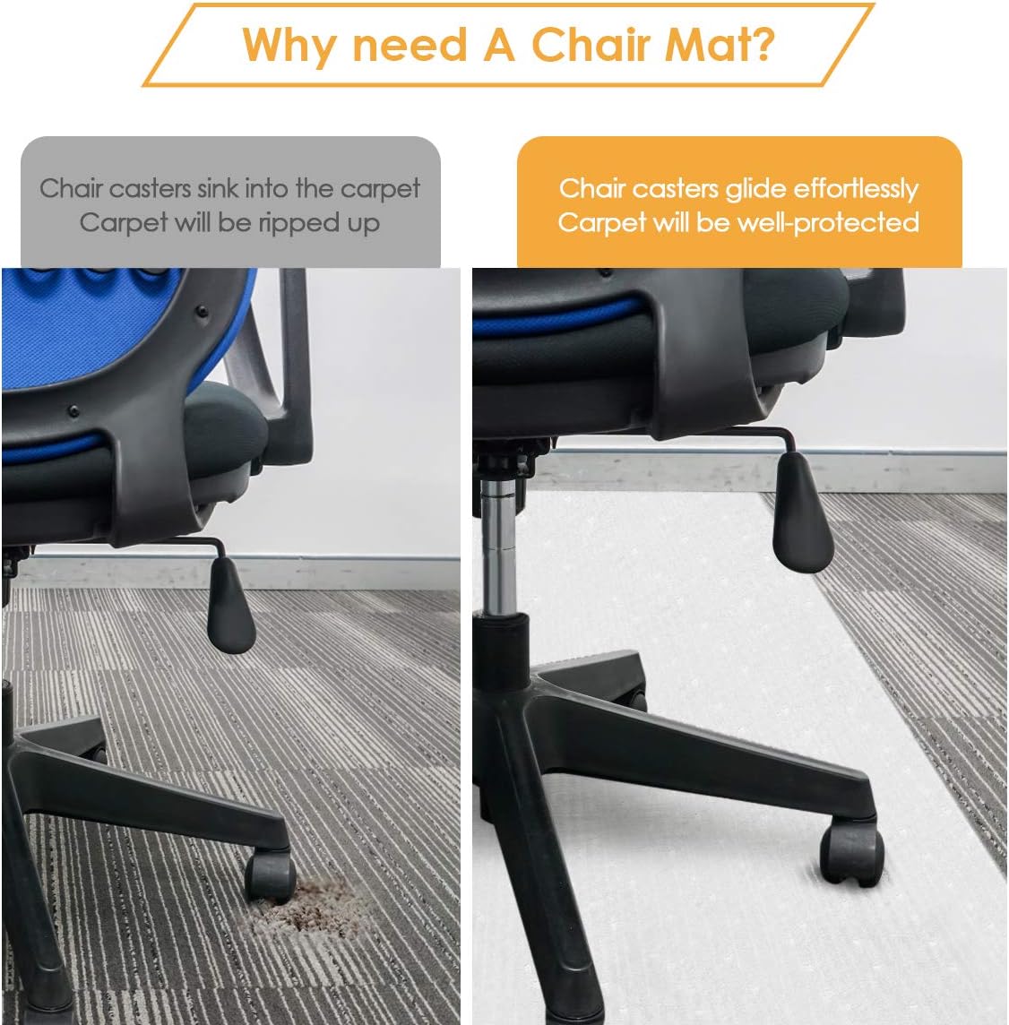 Chair Mat for Carpeted Floor, 36 x 48 inches, Premium Material Chair Mat with Lip, Easy Glide White Chair Mats, Good for Desks, Floor Mats for Office & Home : Office Products
