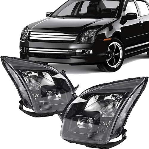 Headlights Assembly Compatible with 2006 2007 2008 2009 Ford Fusion Head Light Headlamp Driver & Passenger Side, Black Housing