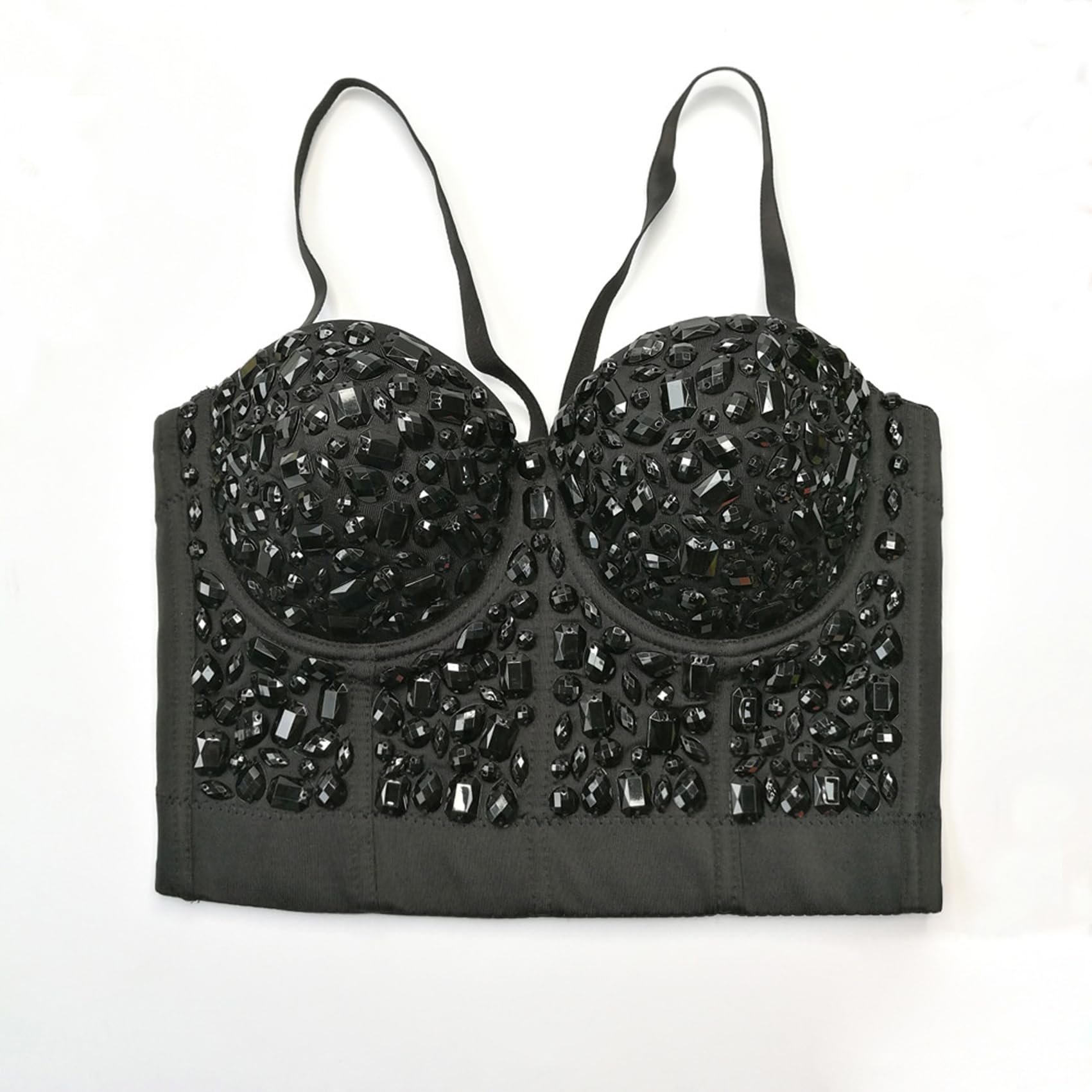 Push up Bustier Crop Top para mujer Gothic Punk Rhinestone Diamond Corset Clubwear Tops