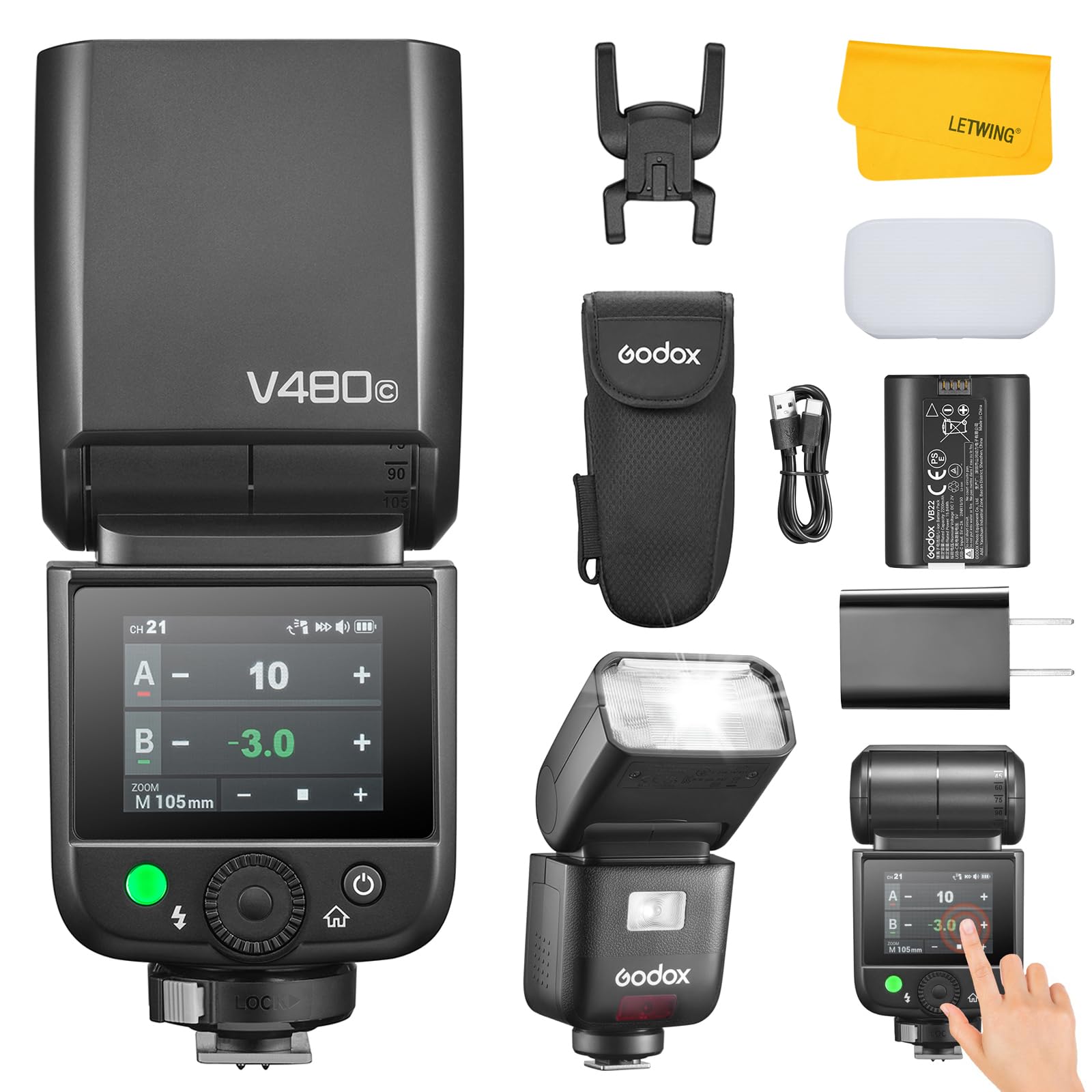 GODOX V480 C V480C Flash Compatibile con Canon, GN50 2,4 GHz Wireless HSS 1/8000s TTL Speedlite per Fotocamera con Batteria Agli Ioni di Litio, Controllo Touchscreen