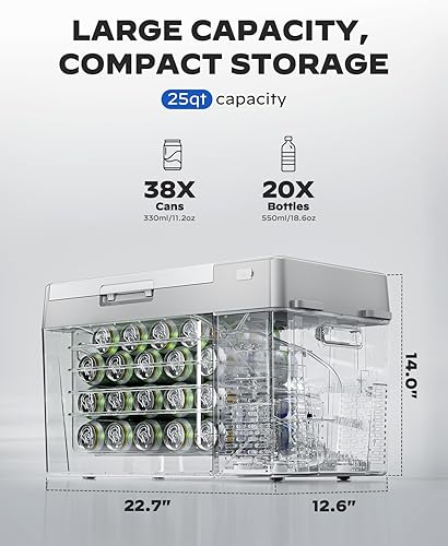 Miniatura 6 de Marsail Refrigerador portátil de 12 V para automóvil, 25 cuartos de galón, de -4 F a 68 F, enfriador de compresor para camping, viajes, camión, casa