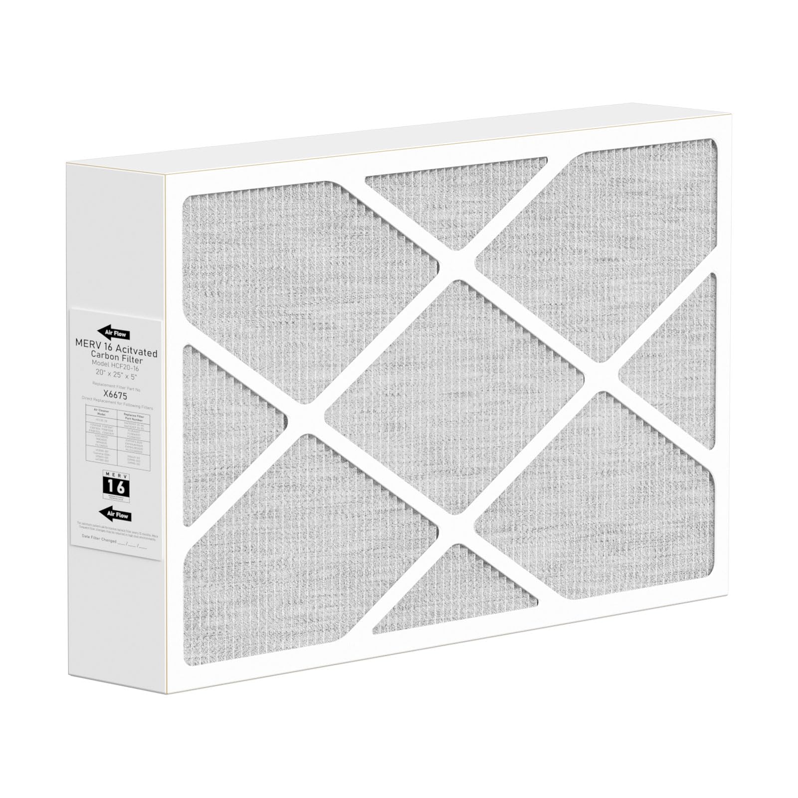 Carmerny20x25x5 X6675 MERV 16 Furnace Filter Compatible with Lennox X6675 Healthy Climate Carbon Clean for Furnace HVAC System (Actual Size: 19.8 x 24.8 x 4.3 In), Part Number HCF20-16