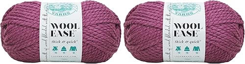 Vista 454 de Lion Brand Yarn Wool-Ease Thick & Quick Yarn - Hilo suave y voluminoso para tejer, ganchillo y manualidades, paquete de 3, Raisin Pasas