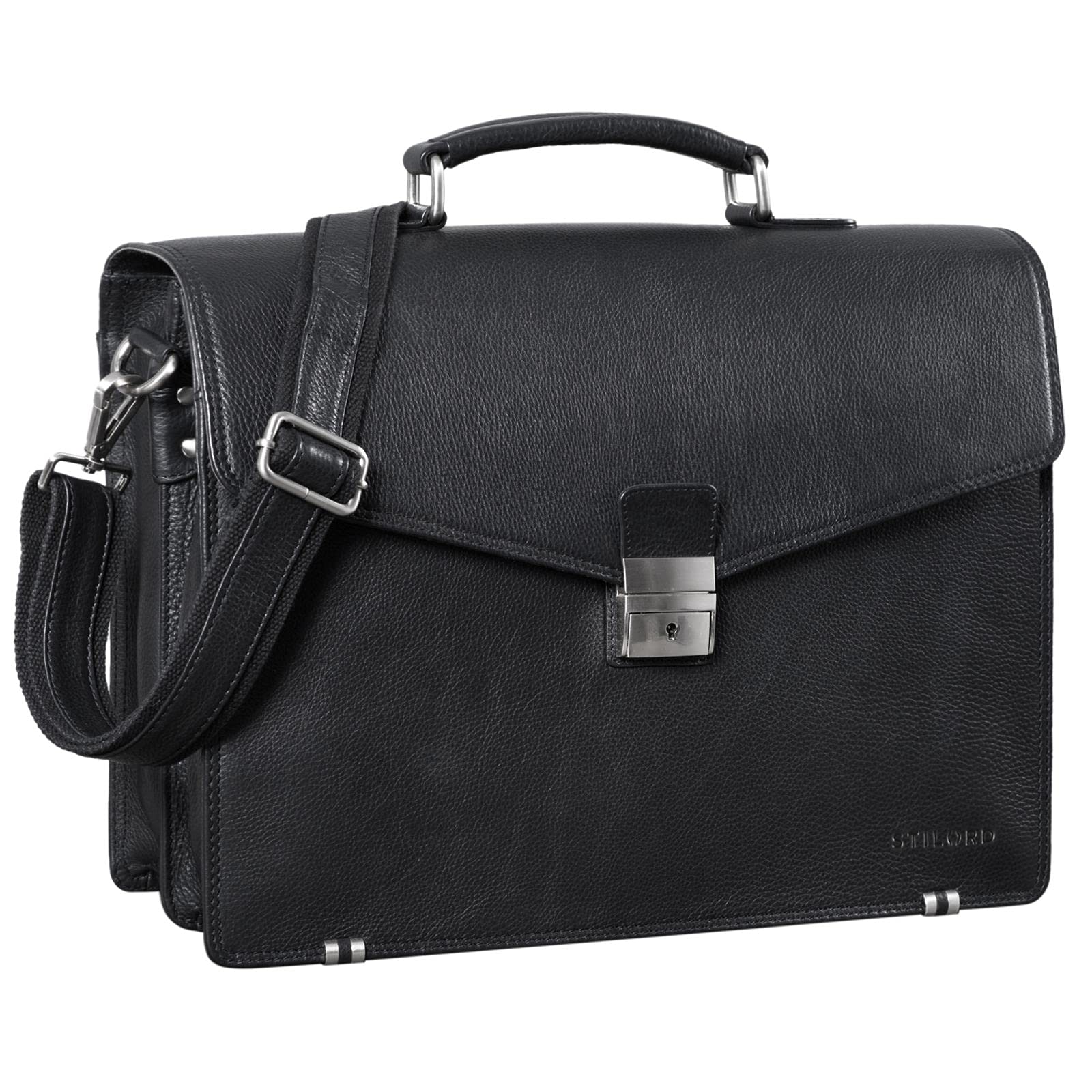 STILORD Cosmos Serviette d'affaires Cuir Porte-Documents Vintage XL pour Homme Classique Sac de Travail pour Business Bureau Sacoche d'Ordinateur Couleur:Noir